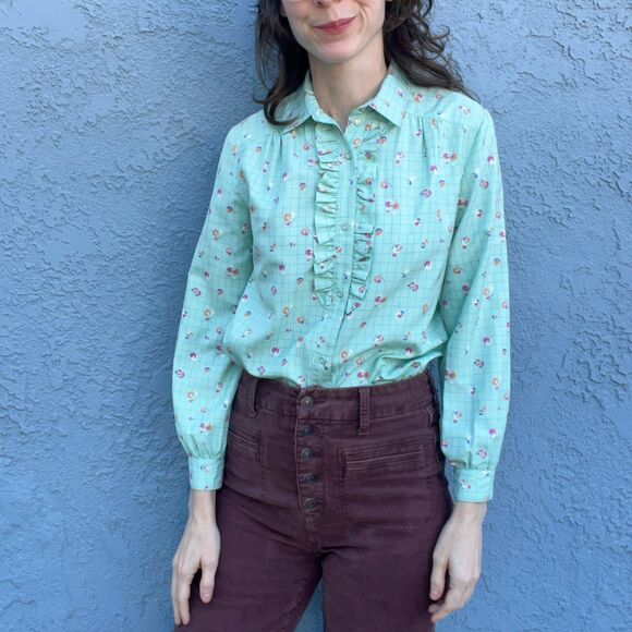 Vintage Ruffle Blouse Tuxedo Detail Womens small - Picture 1 of 10